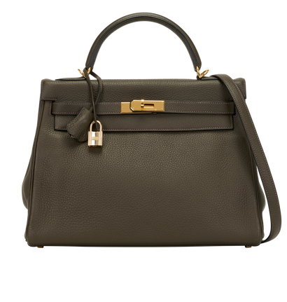 Kelly 32 Retourne In Clemence Vert Gris, &pound;10,000, Handbags, Brown, Leather, Front view